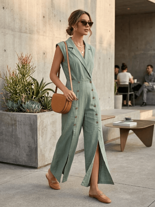 Sage Button-Front Jumpsuit