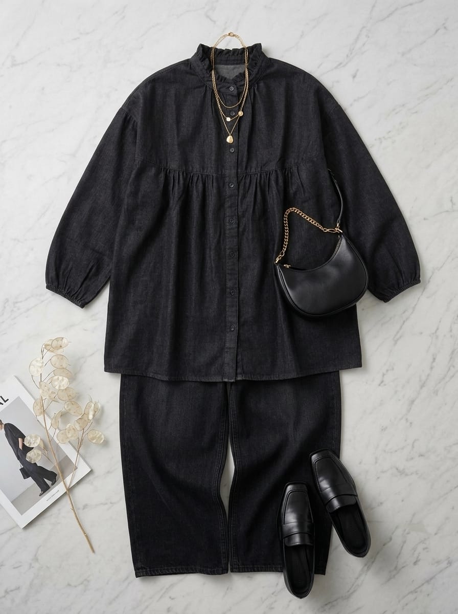 Noir Ruffle Collar Shirt