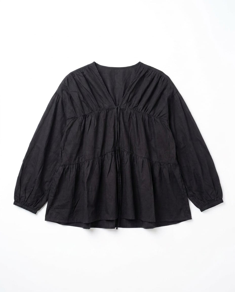 Black Ruched Cotton Top