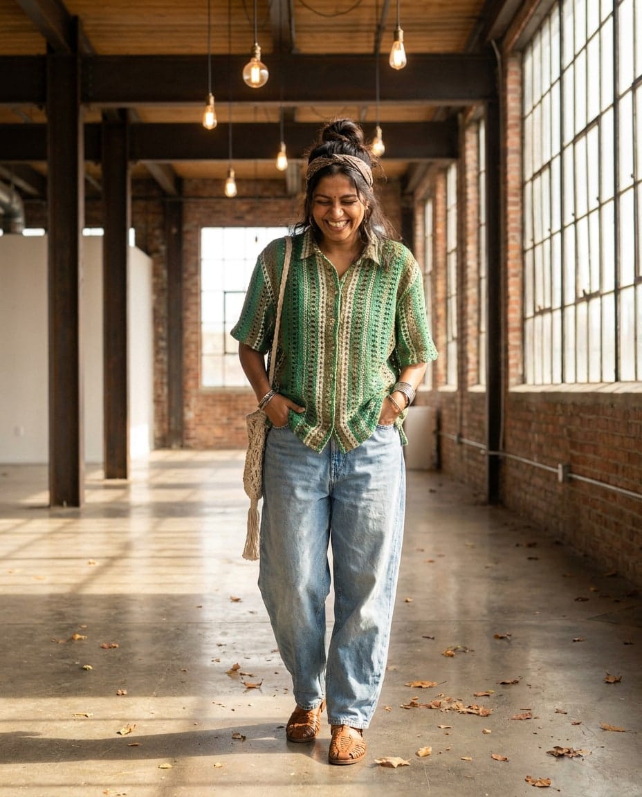 Emerald Crochet Stripe Shirt