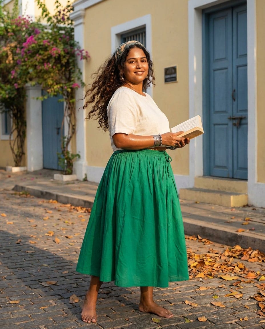 Emerald Gathered Cotton Skirt