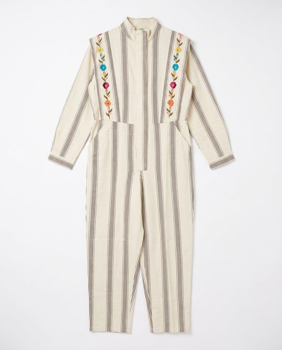 Ivory Stripe Embroidery Dress