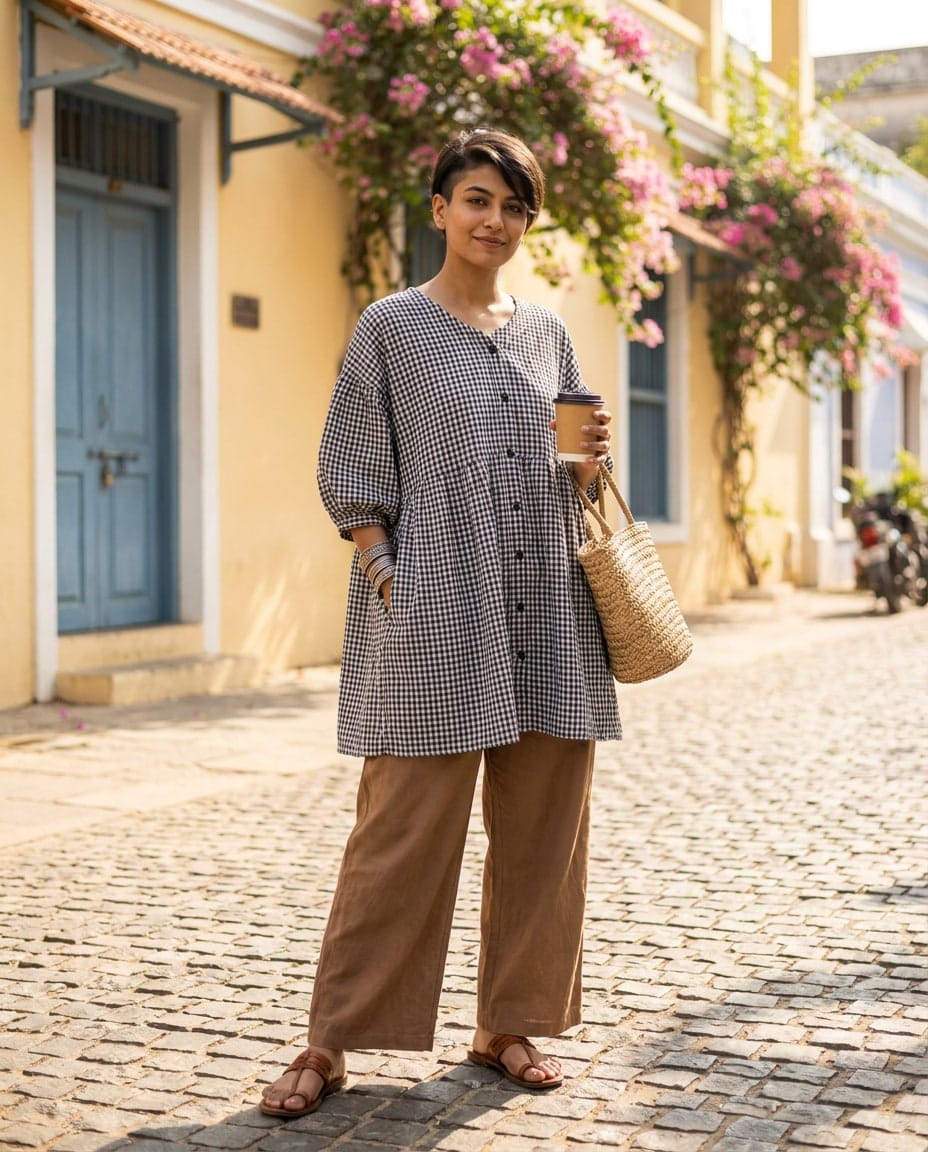 Monochrome Check Oversized Dress