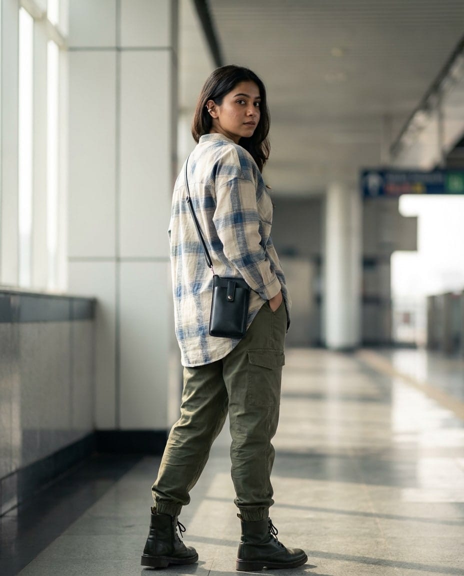 Navy Check Oversized Shirt