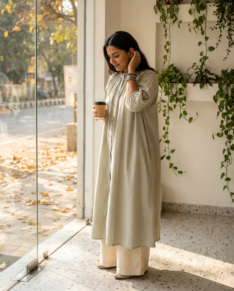 Sage Oversized Cotton Dress