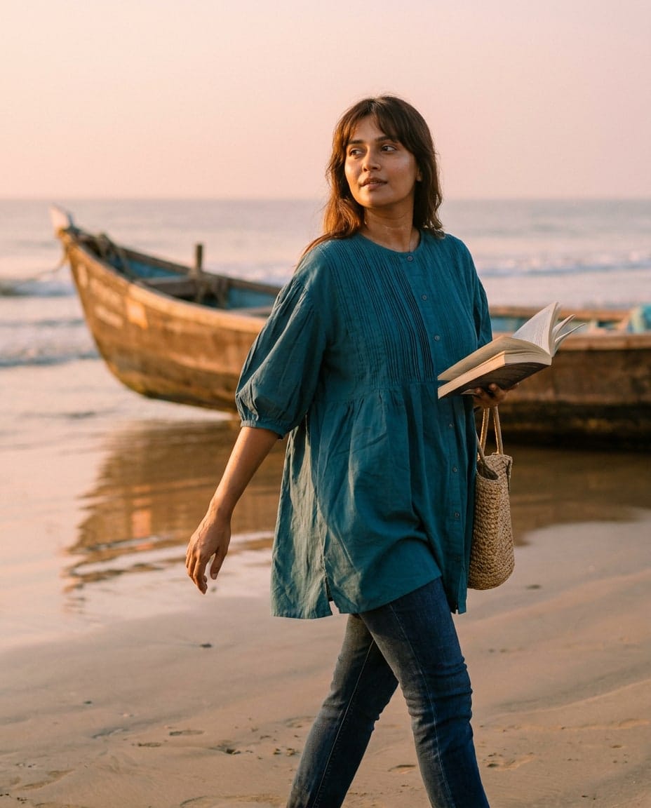 Teal Pleated Cotton Top